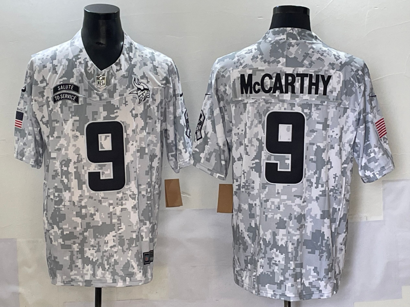 Men's Minnesota Vikings J.J. McCarthy #9 Arctic Camo 2024 Salute to Service Retired Limited Jersey